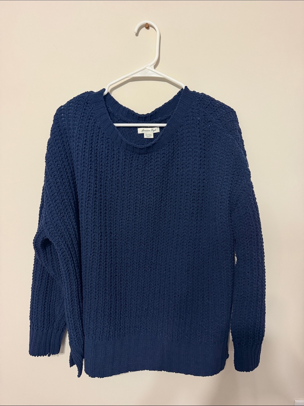 American Eagle Outfitters Navy Waffle Knit Crewneck Sweater